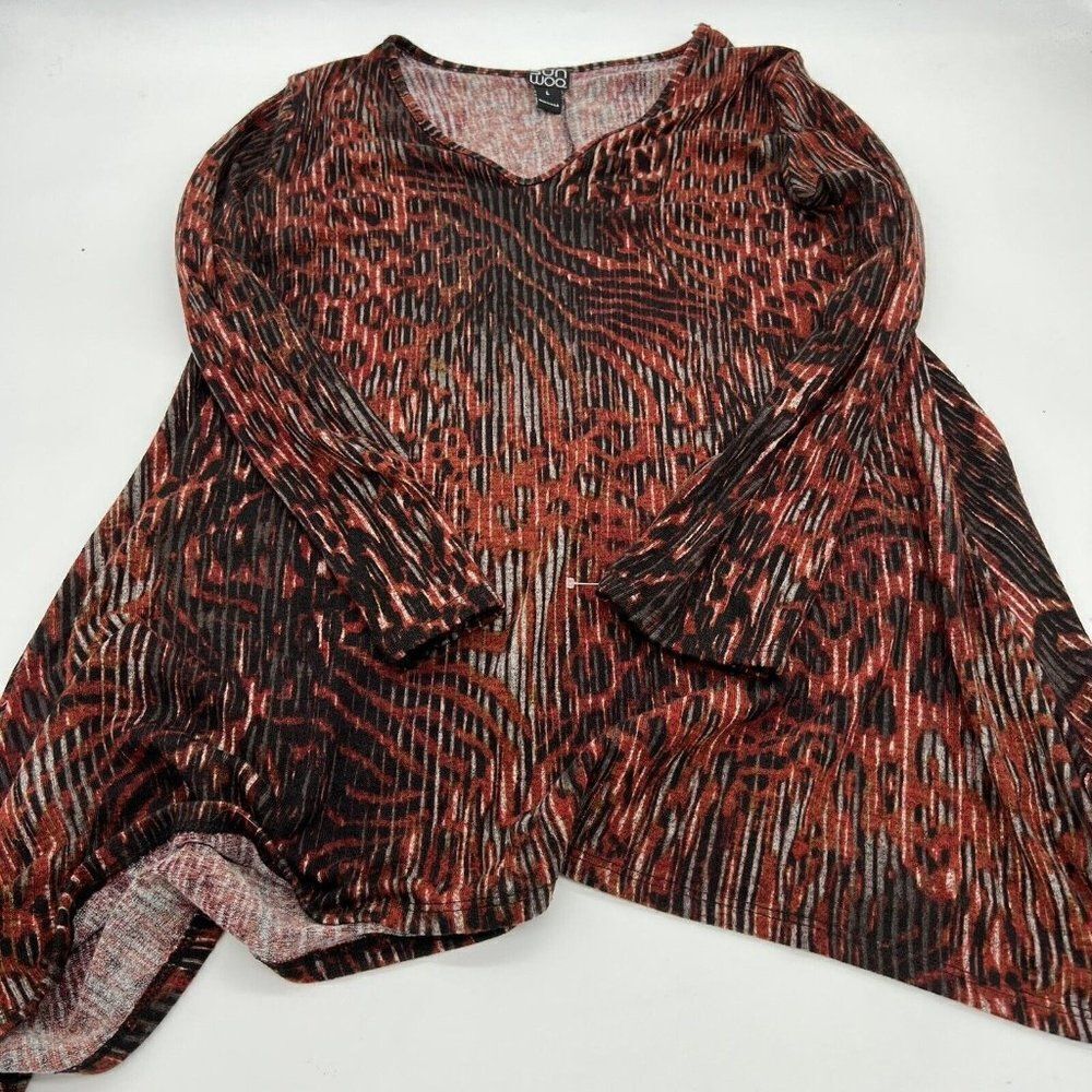 Clara Sun Woo Women L Red Black Asymmetric Blouse Tunic Top